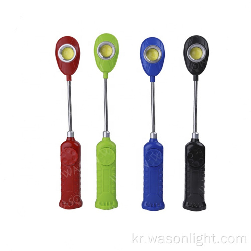 새로운 인기있는 무료 회전 gooseneck dimmable magnetic cob wide 빔 유연성 LED 작업 라이트 AAA 배터리 작동 토치 조명